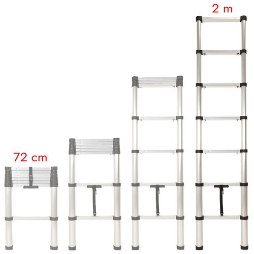 Echelle Télescopique Portative De 72 Cm à 2 Mètres En Aluminium - Gris Et Noir