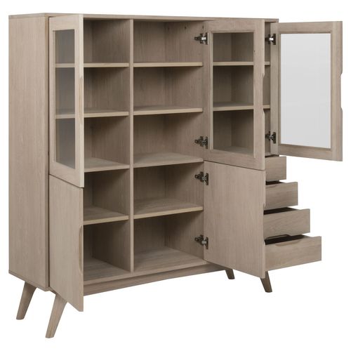 Vitrine En Mdf Avec 3 Portes Vitrées, 2 Portes Pleines Et 4 Tiroirs - Beige