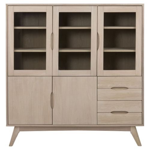 Vitrine En Mdf Avec 3 Portes Vitrées, 2 Portes Pleines Et 4 Tiroirs - Beige