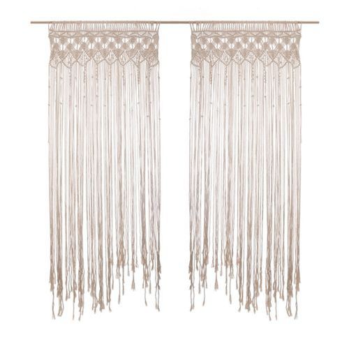 Lot De 2 Rideaux à Fil Détails Macramé Rituality - L. 90 X H. 200 Cm - Beige