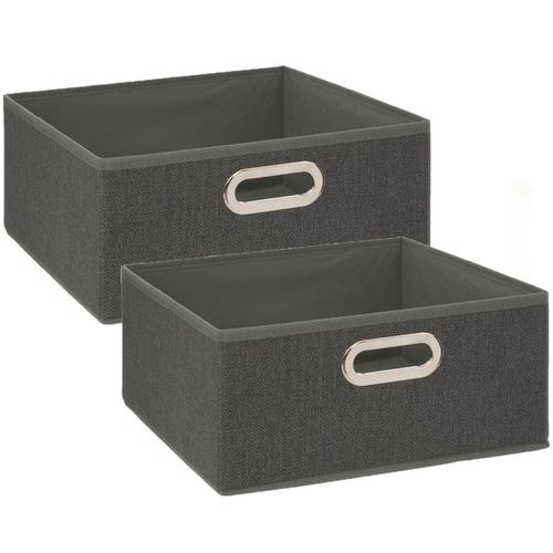 Lot De 2 Boites De Rangement En Tissu L.31 X H. 15 Cm - Gris Foncé Chiné