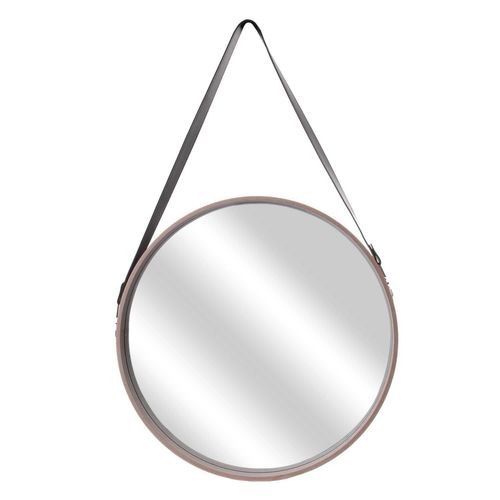 Miroir Rond à Suspendre Avec Une Anse - Diam. 50 Cm. - Beige