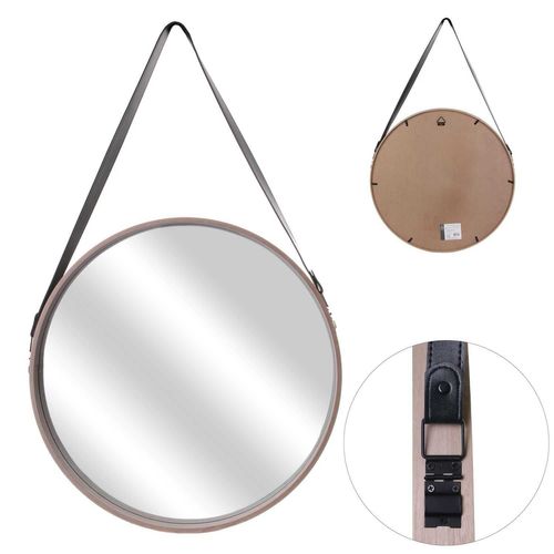 Miroir Rond à Suspendre Avec Une Anse - Diam. 50 Cm. - Beige