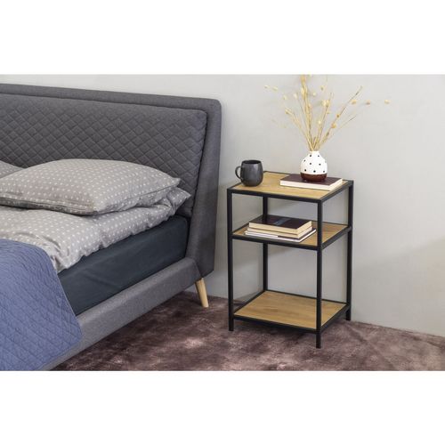 Table De Chevet Ou D'appoint 2 étagères En Mdf Et Métal - Beige Et Noir