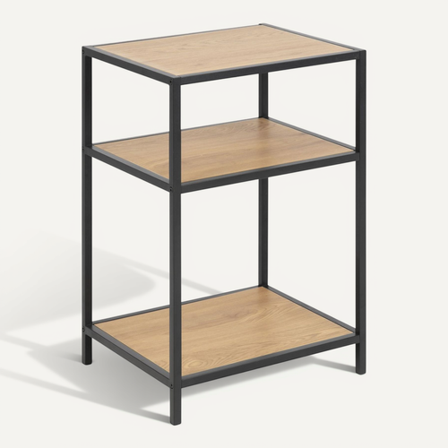 Table De Chevet Ou D'appoint 2 étagères En Mdf Et Métal - Beige Et Noir