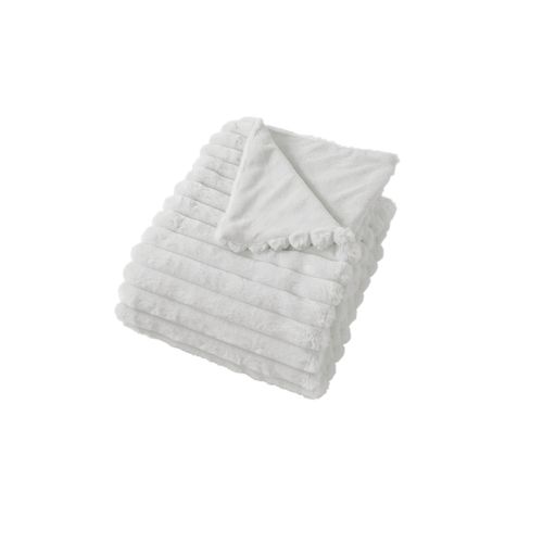 Plaid Sela Imitiation Fourrure Côtélée Et Flanelle - 150 X 125 Cm - Blanc