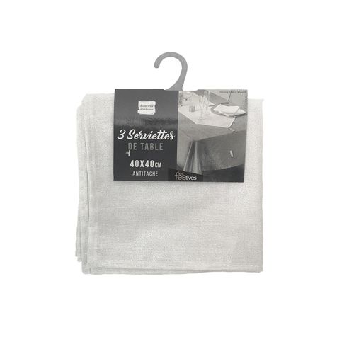 Lot De 3 Serviettes Fils Métallisés 40 X 40 Cm - Blanc Et Argent