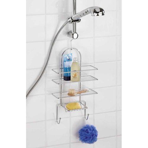 Serviteur De Douche 3 Tablettes Et 2 Crochets En Métal - Argent