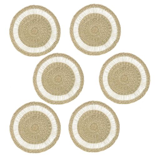 Lot De 6 Sets De Table Rond En Roseau Tressé - Diam 38 Cm - Beige