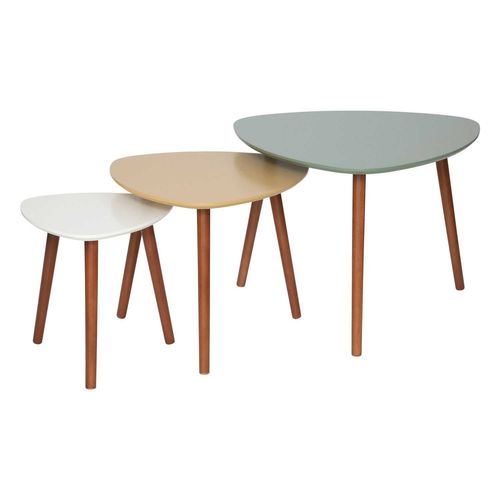 Lot De 3 Tables D'appoint Design Mileo - Vert, Ocre Et Blanc