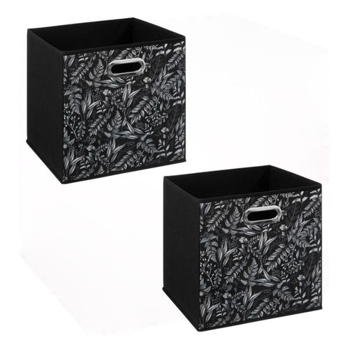 Lot De 2 Boites De Rangement En Tissu Botanical - 31x31x31cm - Noir