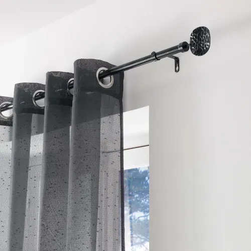 Kit De Tringle à Rideaux Extensible Disque Martelé - L120 /l210 Cm - Patine Noir