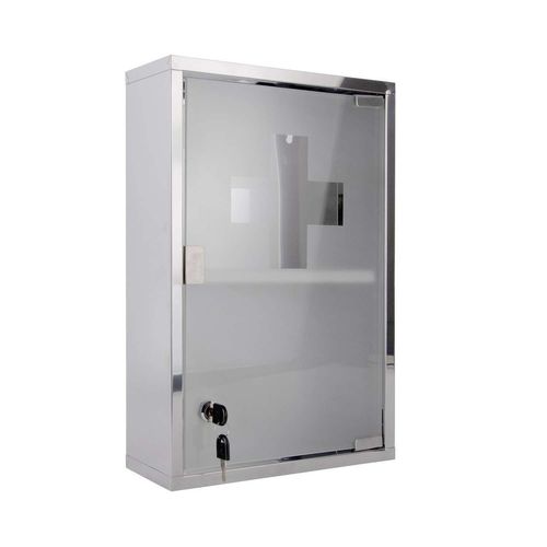 Armoire à pharmacie - AUFUN - Modèle 30x12x57.5cm - Acier inoxydable - 4 niveaux - Porte vitrée - Maison