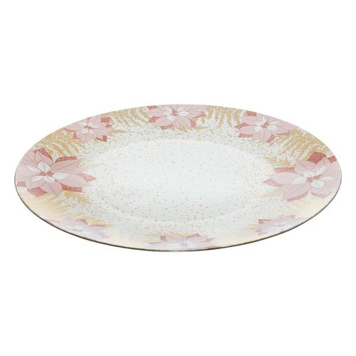 Lot De 12 Dessous D'assiette Fleur D.33 Cm - Rose Et Or