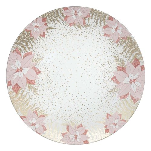 Lot De 12 Dessous D'assiette Fleur D.33 Cm - Rose Et Or