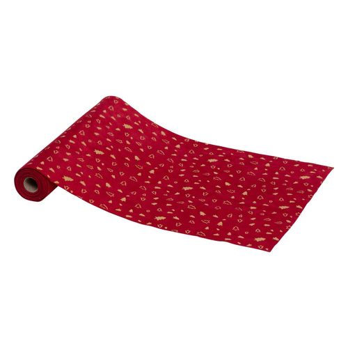Chemin De Table De Noël Sapin Effet Velours - Rouge Et Doré