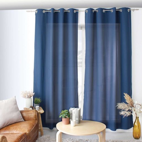 Rideau Voilage Uni Bleu Marine - 140x240 Cm Avec œillets Argentés (100% Polyester)