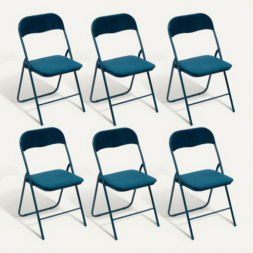 Lot De 6 Chaises Pliantes Effet Velours - Bleu