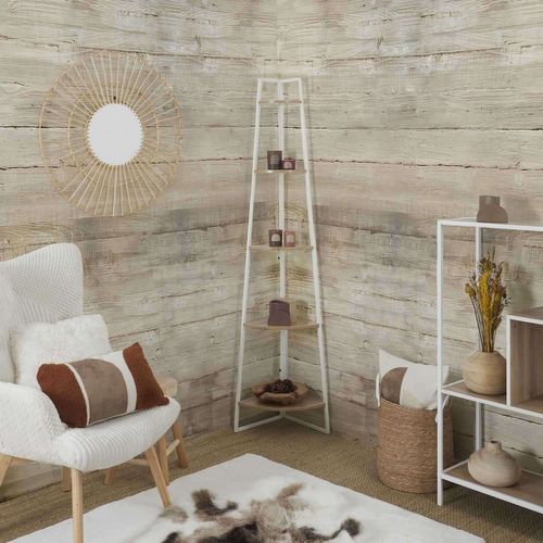 Etagère D'angle 5 Niveaux En Bois Et Métal Edison - Blanc Et Marron