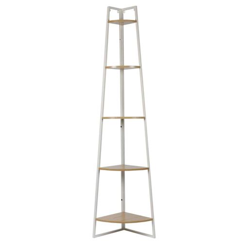 Etagère D'angle 5 Niveaux En Bois Et Métal Edison - Blanc Et Marron