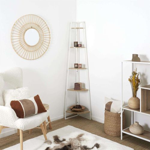 Etagère D'angle 5 Niveaux En Bois Et Métal Edison - Blanc Et Marron