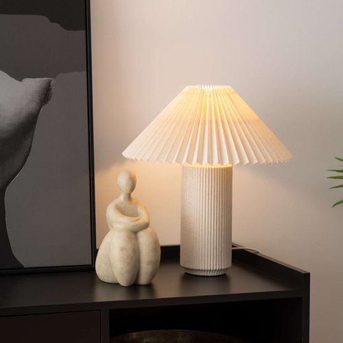 Lampe Cylindre En Céramique - H. 38 Cm - Beige