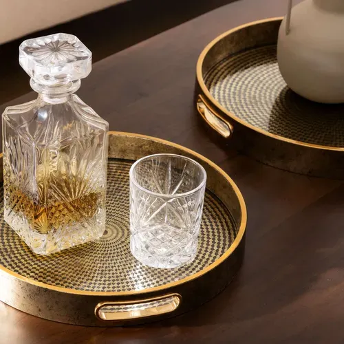 Lot De 2 Plateaux En Verre Et Résine - Doré