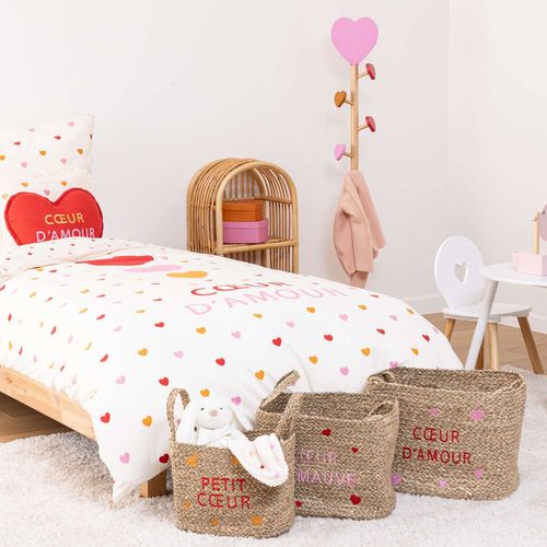 Lot De 3 Paniers En Osier Assortis Motifs Cœur - Beige