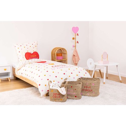 Lot De 3 Paniers En Osier Assortis Motifs Cœur - Beige