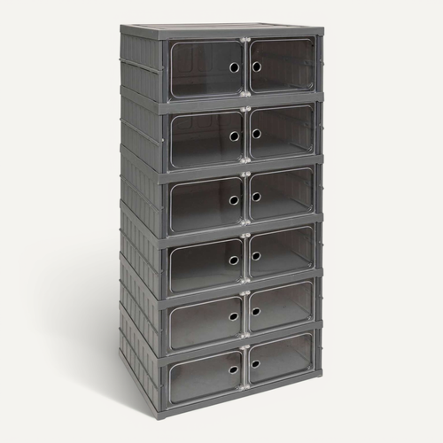 Tour De Rangement Pliable Avec 6 étages En Plastique - Gris