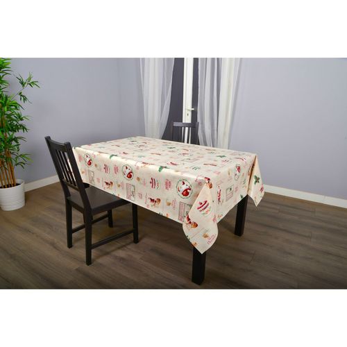 Nappe En Toile Cirée Rectangulaire Santa Claus - 140 X 250 Cm - Ecru