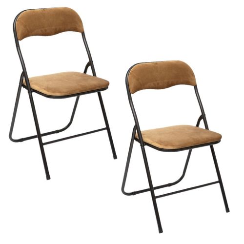 Lot De 2 Chaises Pliantes Effet Velours - Ocre Doré