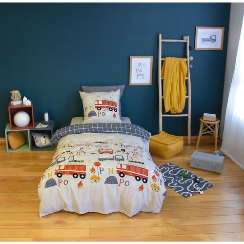 Parure De Lit Enfant Pompier - 100% Microfibre 72g/m² - 140 X 200 Cm