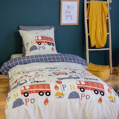 Parure De Lit Enfant Pompier - 100% Microfibre 72g/m² - 140 X 200 Cm