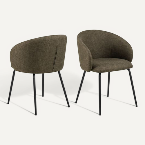 Lot De 2 Chaises En Tissu Avec Accoudoirs Sören - Kaki Avec Pieds Noirs