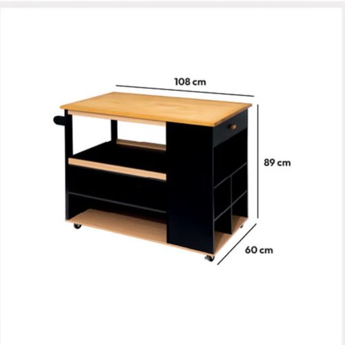 Ilot De Cuisine à Roulettes - Noir Et Beige