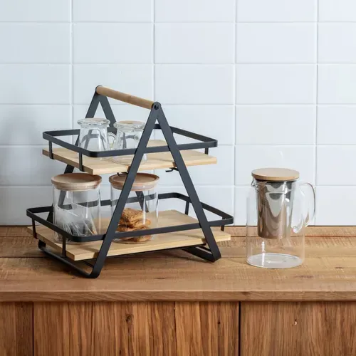 étagère 2 Niveaux Avec Anse En Bambou Et Métal Ordera - Beige Et Noir