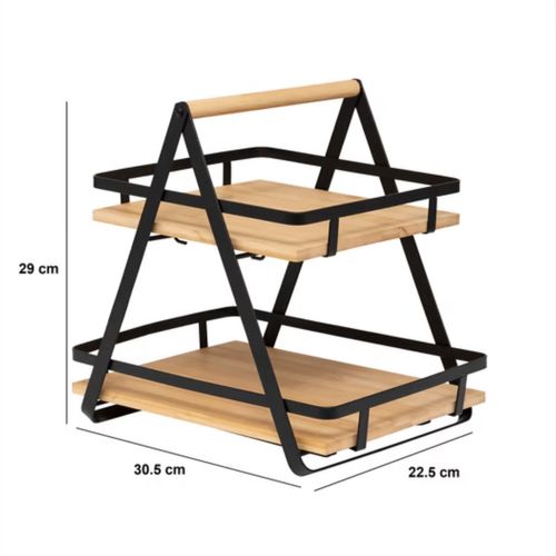 étagère 2 Niveaux Avec Anse En Bambou Et Métal Ordera - Beige Et Noir