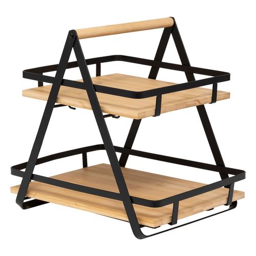 étagère 2 Niveaux Avec Anse En Bambou Et Métal Ordera - Beige Et Noir