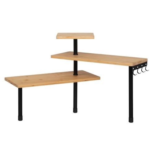 étagère D'angle 3 Niveaux En Bambou Et Inox - Beige Et Noir