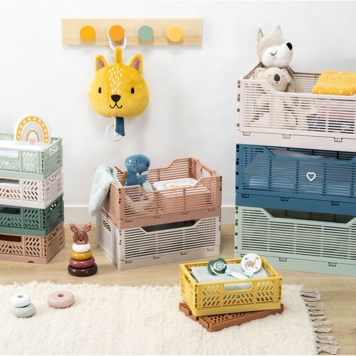 Cagette Pliable Bleu Minéral - Taille M (30x20x11,5 Cm) - Empilable, Gain De Place - Pour Rangement Maison, Bureau