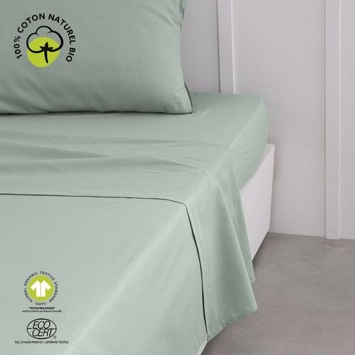 Drap Plat - 100% Coton Bio - 180 X 290 Cm - Vert Céladon