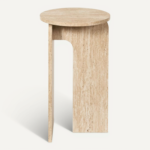 Table D'appoint Ronde Effet Travertin Pietra - D.30 Cm - Beige