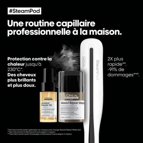 Lisseur Vapeur Professionnel Blanc, 3 Températures Et 2 Soins Inclus