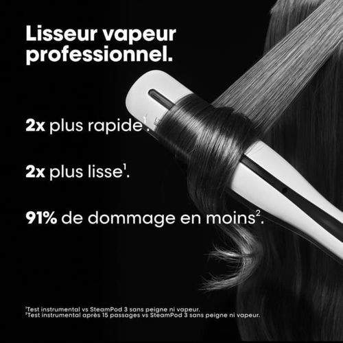 Lisseur Vapeur Professionnel Blanc, 3 Températures Et 2 Soins Inclus