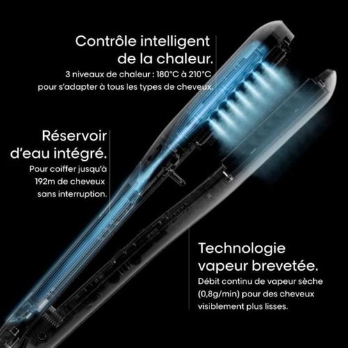 Lisseur Vapeur Professionnel Blanc, 3 Températures Et 2 Soins Inclus