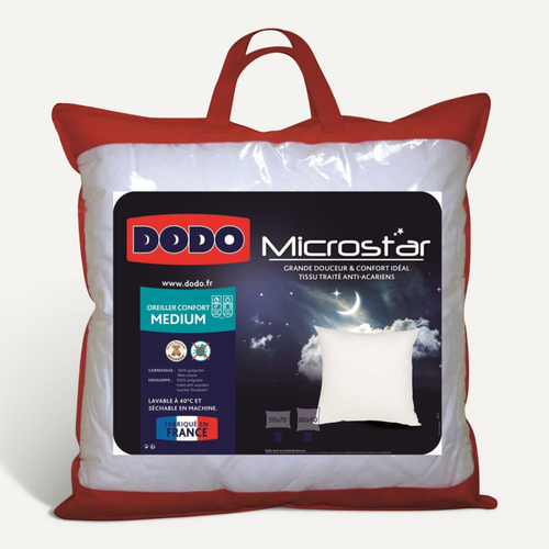 Lot De 2 Oreillers Microstar Médium Anti-acariens "dodo" - Blanc - 60x60 Cm