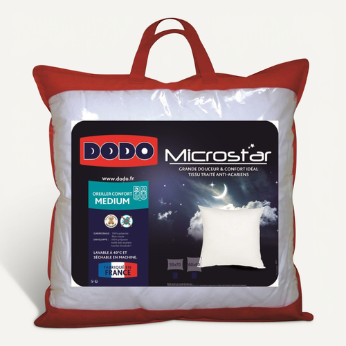 Lot De 2 Oreillers Microstar Médium Anti-acariens "dodo" - Blanc - 50x70 Cm