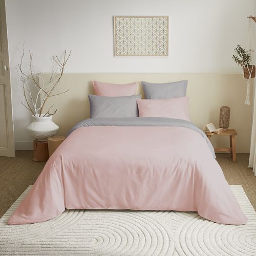 Pack Complet 6 Pièces Rose/gris Réversible Housse De Couette Pour Lit 140 X 190 Cm