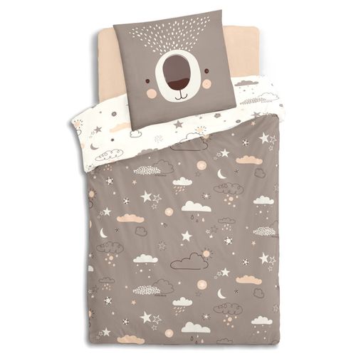 Parure De Couette 140 X 200 "ours" Réversible 100% Coton / 57 Fils/cm² - Multicolor - 140x200 Cm